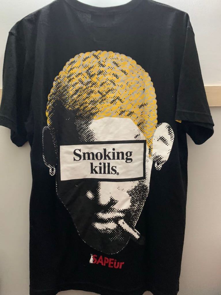 FR2×SAPEurコラボTシャツ/黒Lサイズ/サプール/smoking kills/デニス