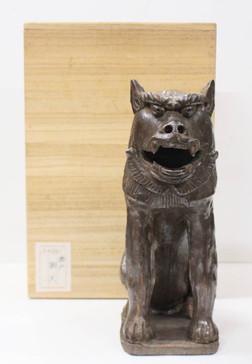 редкий Muromachi времена Seto . собака лев времена предмет высота примерно 28cm