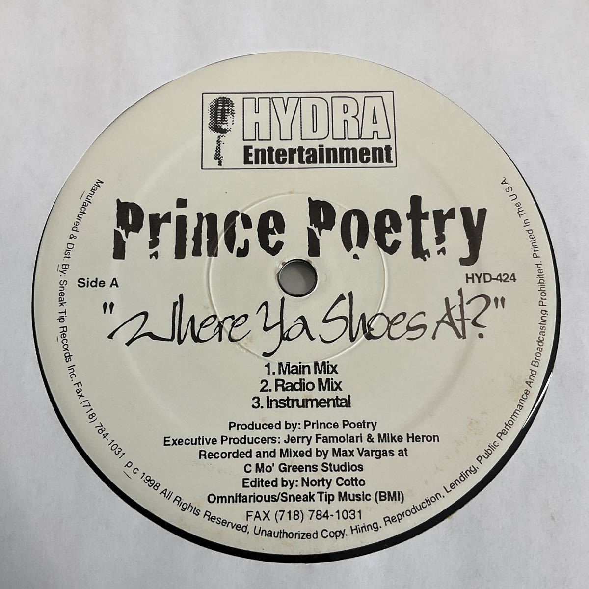 シュリンク付 / Prince Poetry (Prince Po) / Where Ya Shoes At?/Shine/12inch レコード/HYD-424/1998/ORGANIZED KONFUSION/HIP HOP/HYDRAの画像2