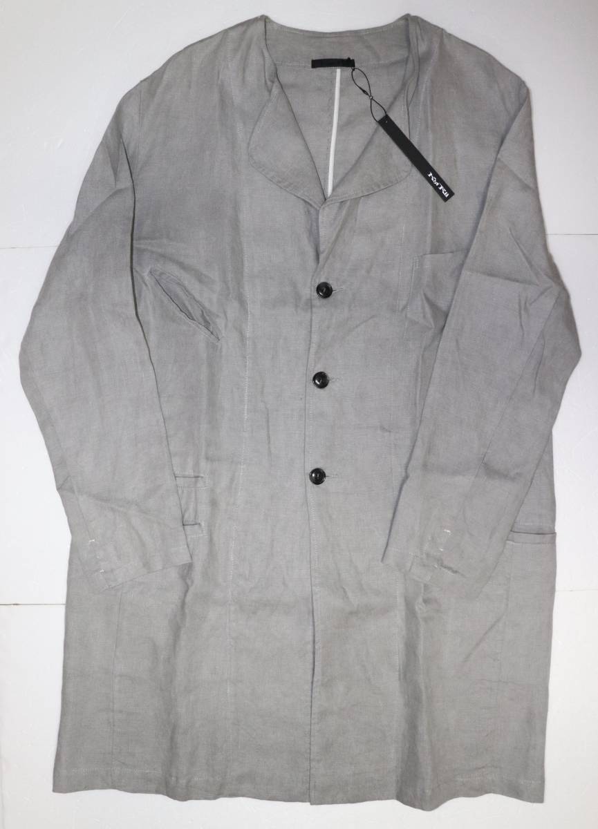 定価37000 新品 本物 KMRii No Collar Linen Coat リネン コート 2001-JK02A 2 ケムリ 6136