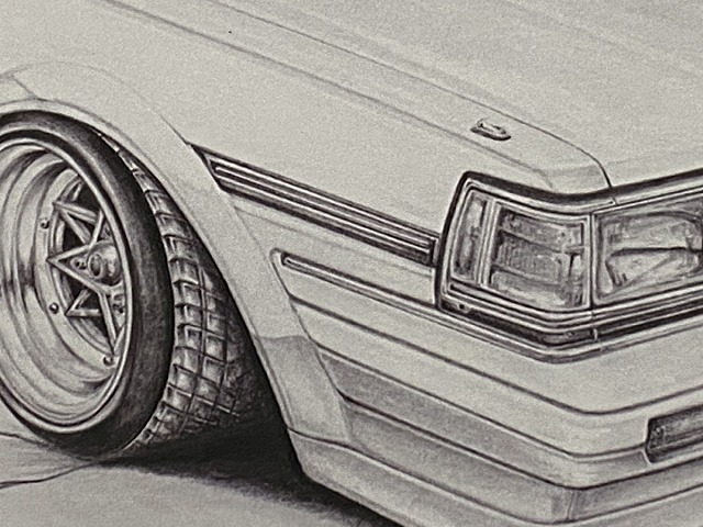  Toyota TOYOTA Cresta GX71 [ pencil sketch ] famous car old car illustration A4 size amount attaching autographed 