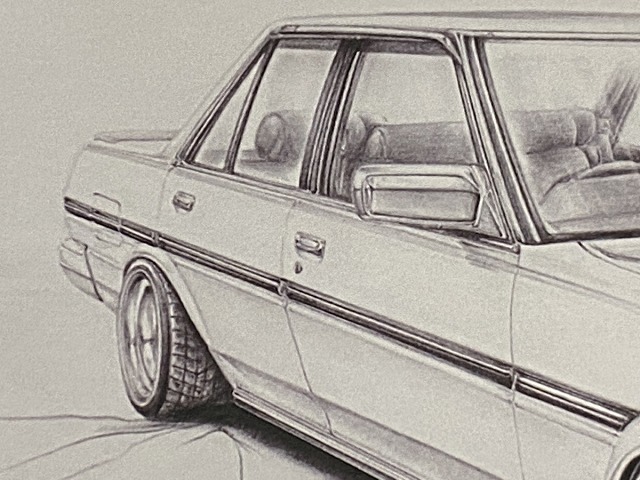  Toyota TOYOTA Cresta GX71 [ pencil sketch ] famous car old car illustration A4 size amount attaching autographed 