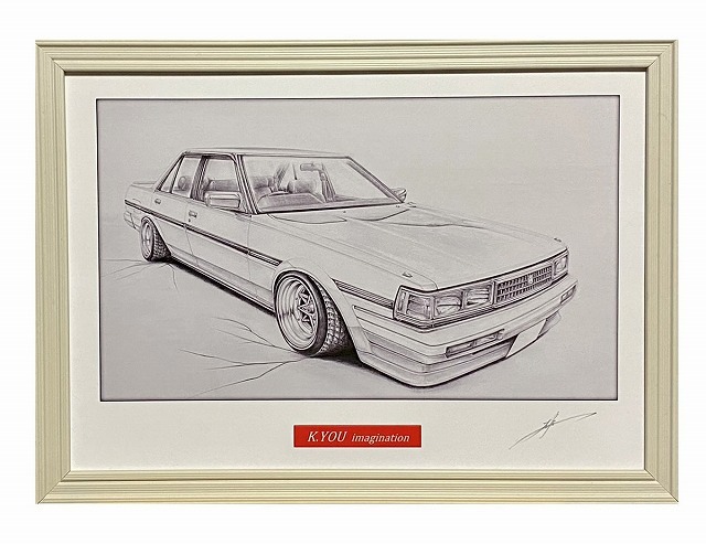  Toyota TOYOTA Cresta GX71 [ pencil sketch ] famous car old car illustration A4 size amount attaching autographed 