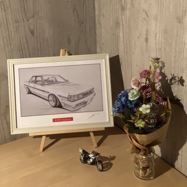  Toyota TOYOTA Cresta GX71 [ pencil sketch ] famous car old car illustration A4 size amount attaching autographed 