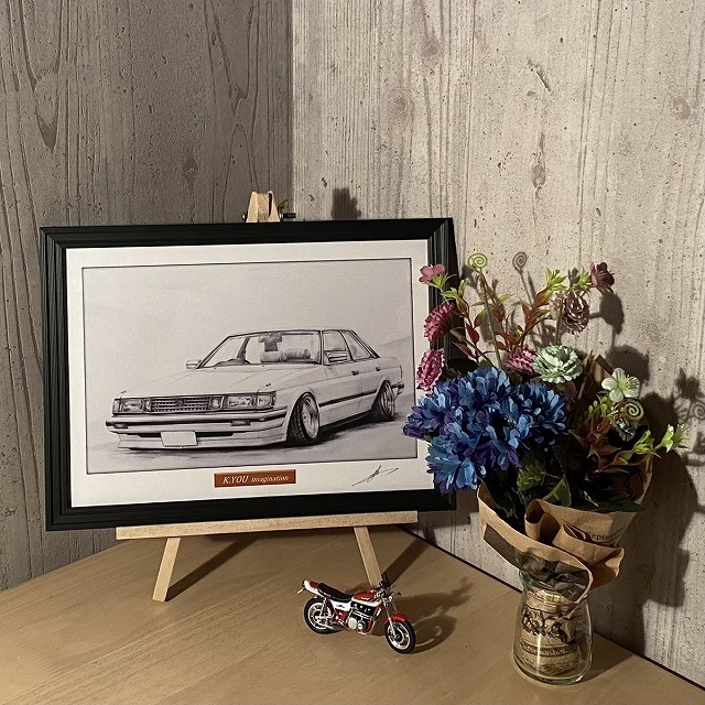  Toyota TOYOTA Mark II X70[ pencil sketch ] famous car old car illustration A4 size amount attaching autographed 