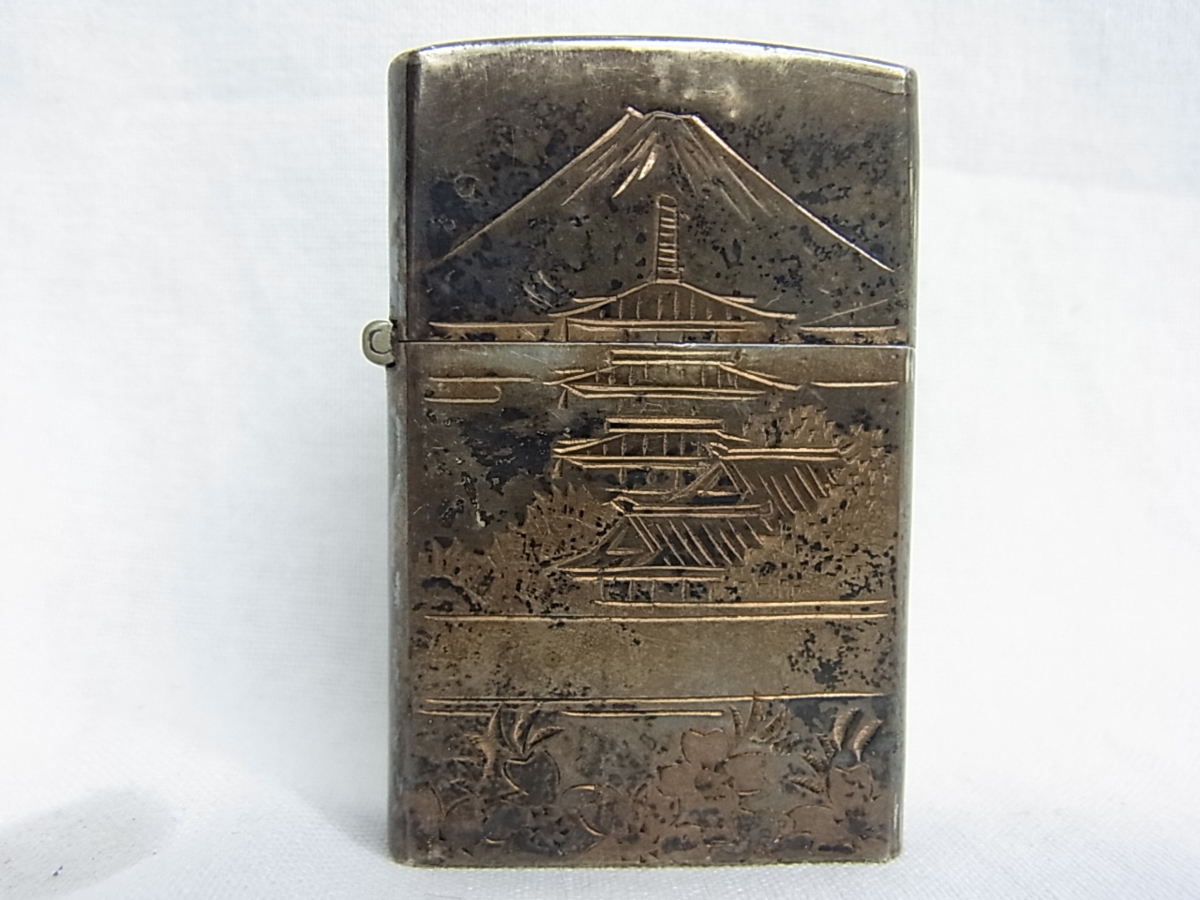 SILVER 950刻印有り:裏表彫金有り☆小型オイルライタ-サイズ47×30.5