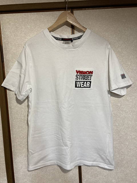 ★【VISION STREET WEAR：ヴィジョンストリートウェア】刺繍ロゴ ポケット付き 半袖Tシャツ スケボー sizeL/ホワイト_画像1