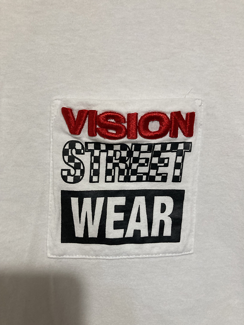 ★【VISION STREET WEAR：ヴィジョンストリートウェア】刺繍ロゴ ポケット付き 半袖Tシャツ スケボー sizeL/ホワイト_画像4