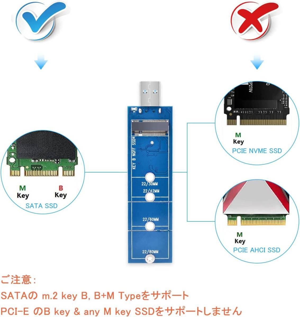 ELUTENG M.2 to USB3.0アダプタ M.2 SATA(NGFF) SSDからUSB3.0変換　B-keyのみ 5Gbps M.2 NGFF to USB3.0変換_画像2