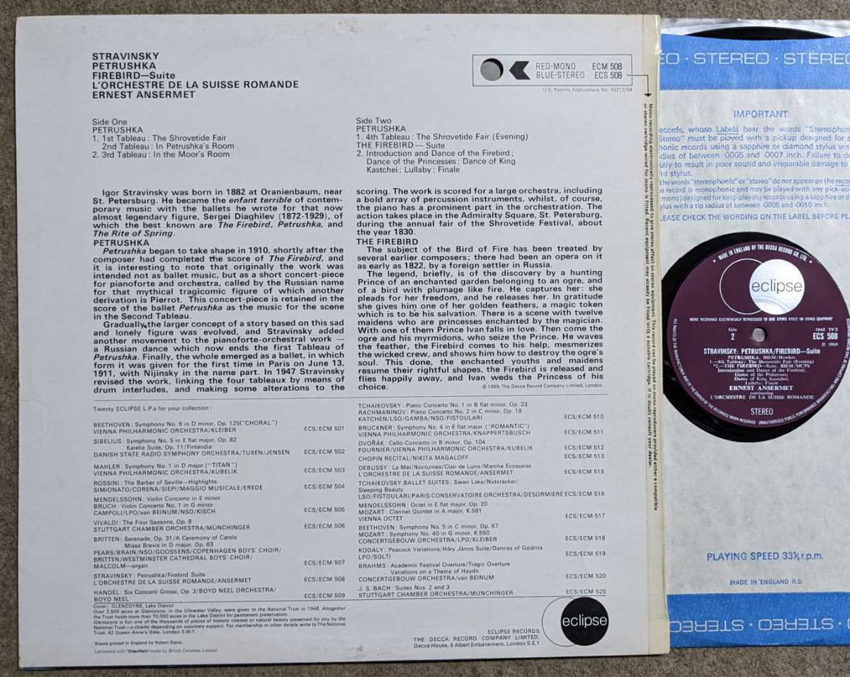 英Decca ECS508◆Stravinsky:ペトルーシュカ-アンセルメ/スイス・ロマンド管弦楽団_画像2