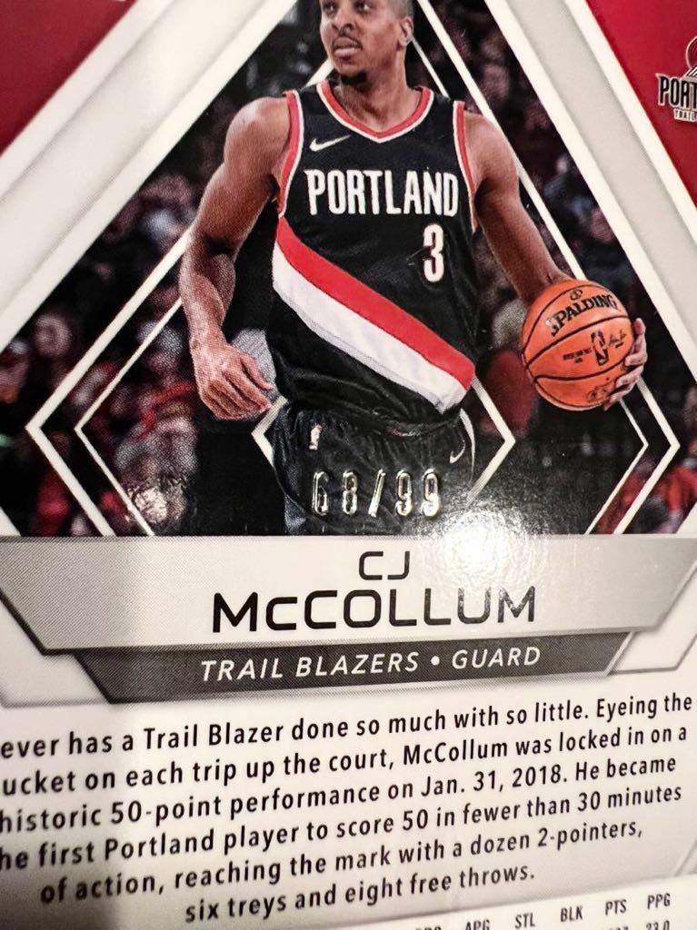 Prizm 99枚限定 17-18 Panini C.J.McCollum C・J・マッカラム NBA Blazers ブレイザーズ ユニフォーム Panini 大活躍 バスケ Pelicans_画像3