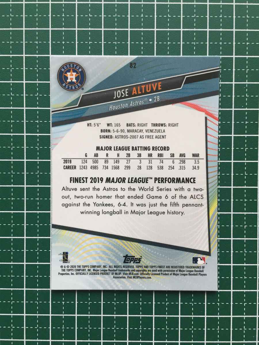 ★TOPPS MLB 2020 FINEST #82 JOSE ALTUVE［HOUSTON ASTROS］ベースカード 20★_画像2