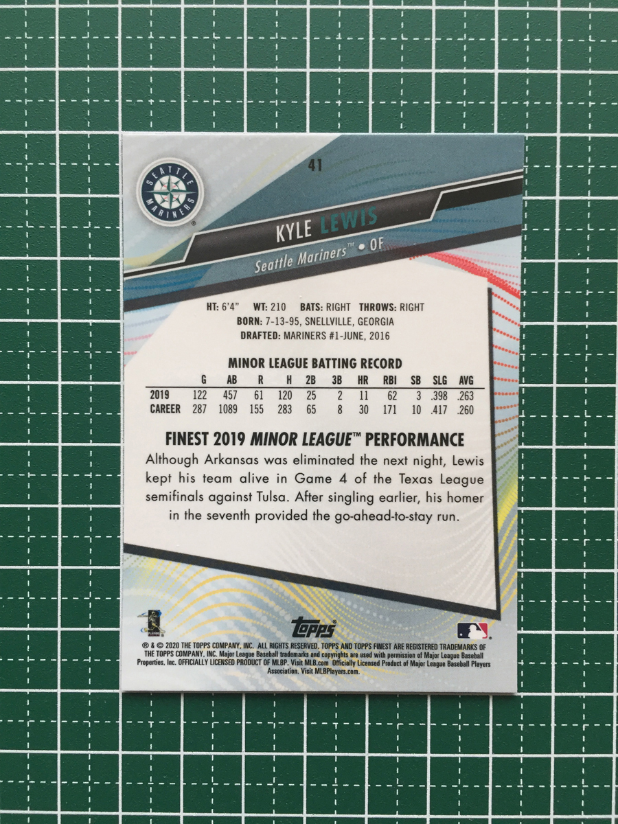 ★TOPPS MLB 2020 FINEST #41 KYLE LEWIS［SEATTLE MARINERS］ベースカード ルーキー RC 20★_画像2
