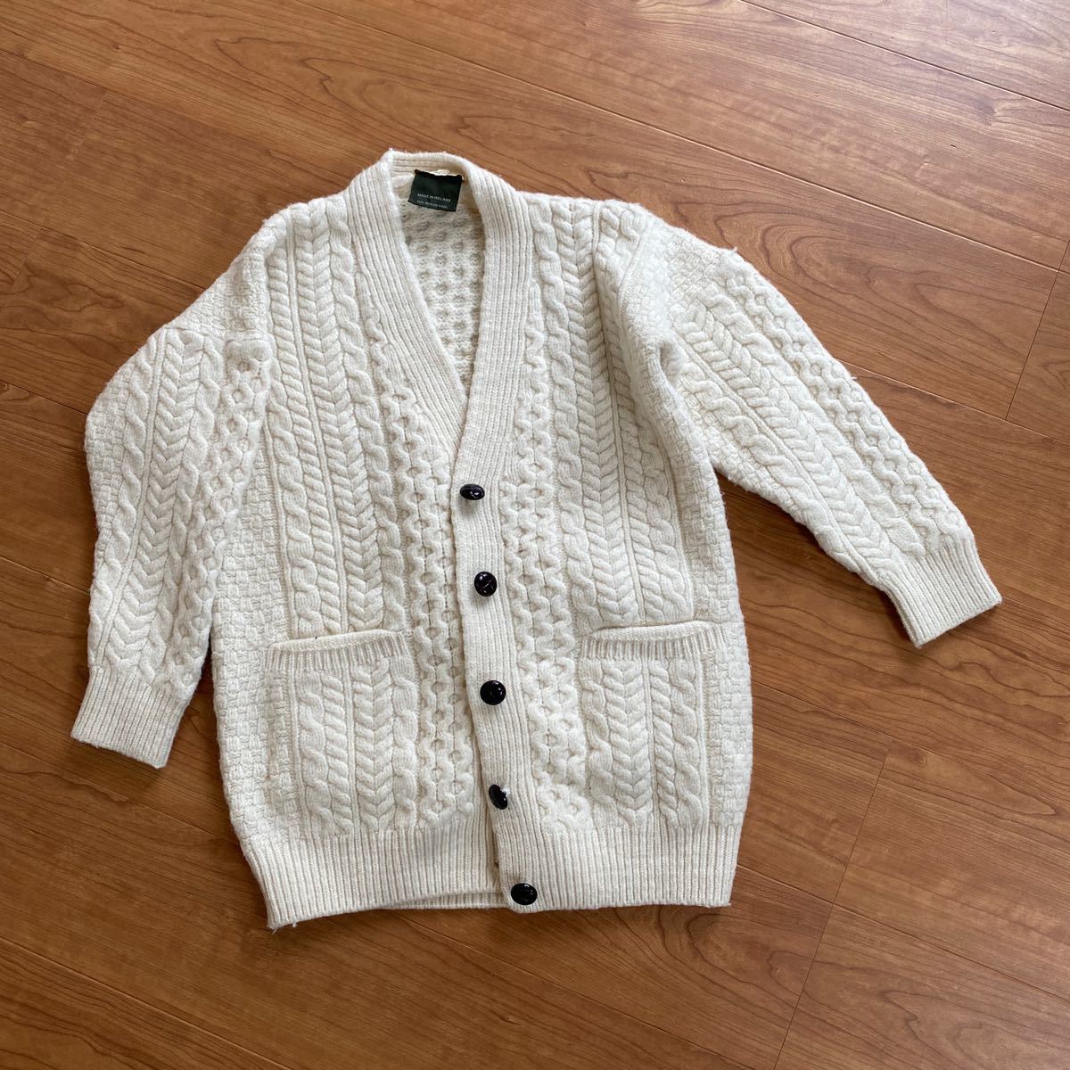 vintage 90s フィッシャーマンニット アランニット ケーブルニット カーディガン くるみボタン ② vintage 90s フィッシャーマンニット アランニット ケーブルニット カーディガン くるみボタン ②