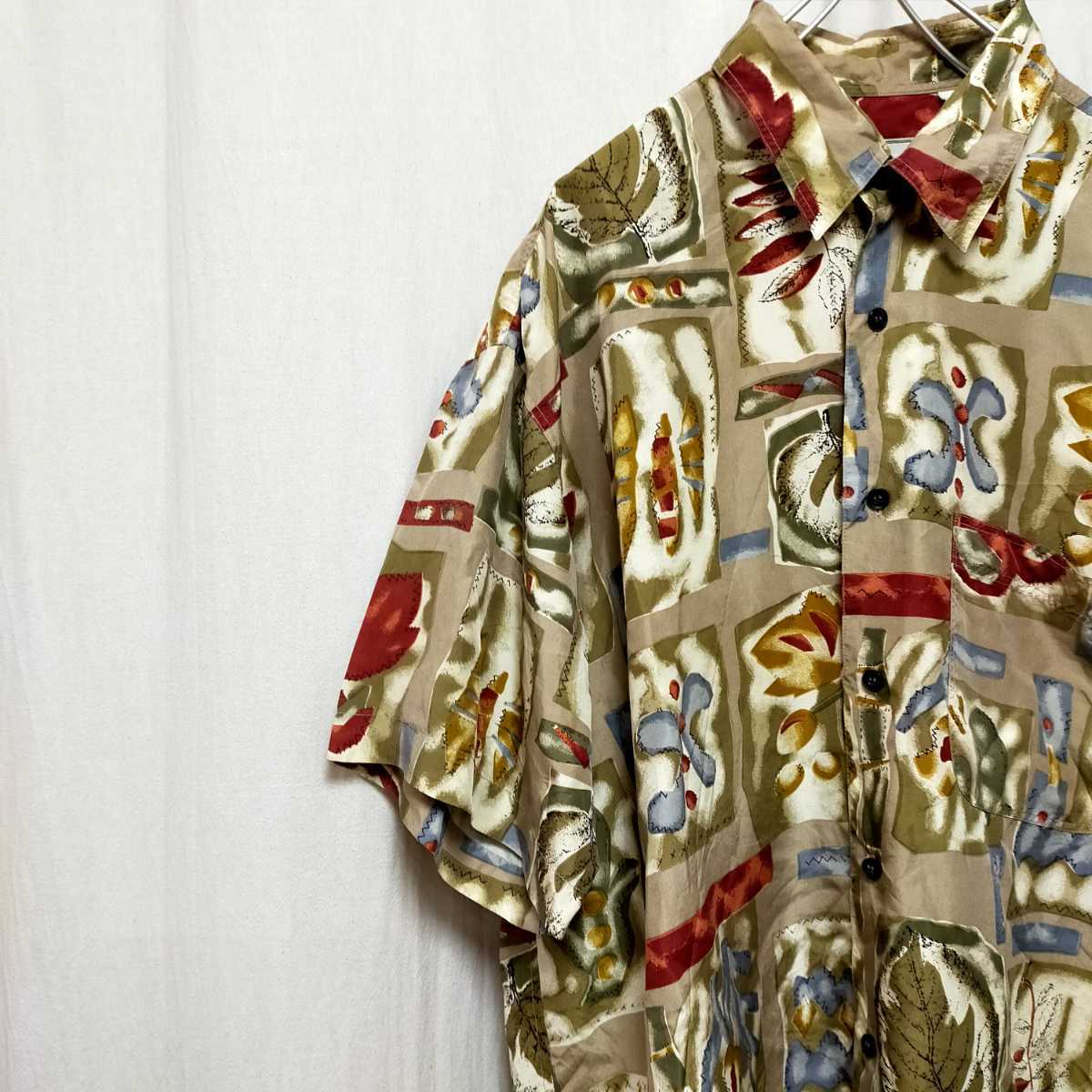 古着　jack down　半袖シルクシャツ　マルチカラー　総柄　柄シャツ　レトロ　ヴィンテージ　90s