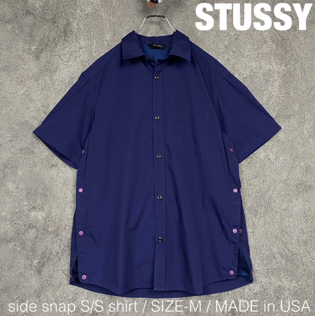 新作人気 アメリカ製 STUSSY コットンポリ SHIRT オープンカラー 開襟シャツ 半袖シャツ USA製 ビンテージ 00s 90s ステューシー シャツ スナップ 半袖シャツ
