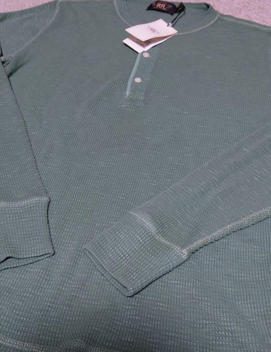 【未使用】RRL ダブルアールエル ヘンリーネック ワッフル Tシャツ グリーン XL DOUBLE RL GREEN