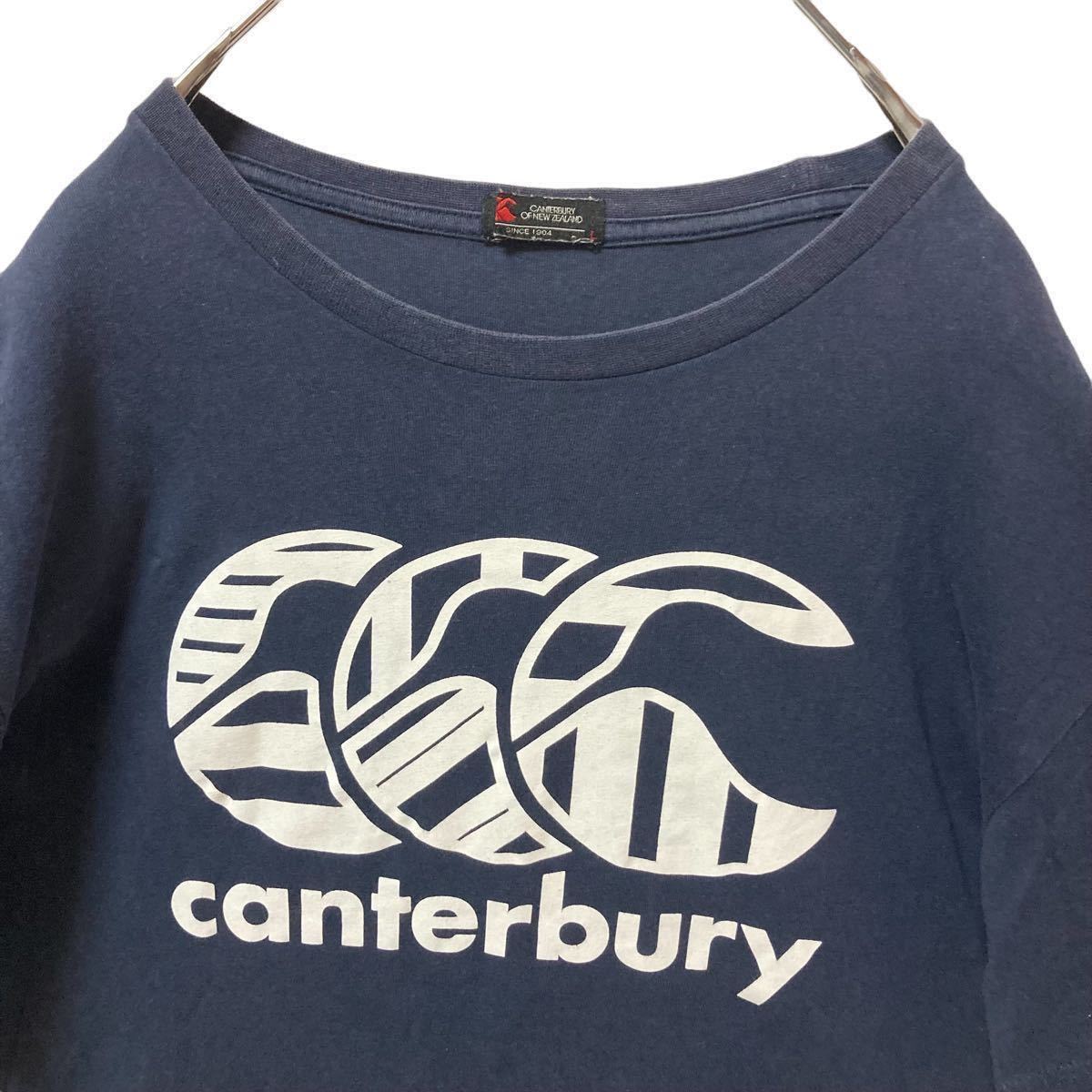 グッドデザイン！CANTERBURY OF NEWZEALANDカンタベリーオブニュージーランド でかロゴTシャツ ネイビー Lサイズ_画像2