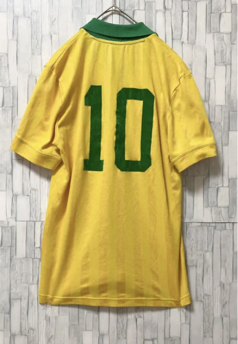 adidas アディダス ゲームシャツ Ｔシャツ ユニフォーム サッカーシャツ サイズM イエロー トレフォイル ブラジル 半袖 刺繍ロゴ ワッペン