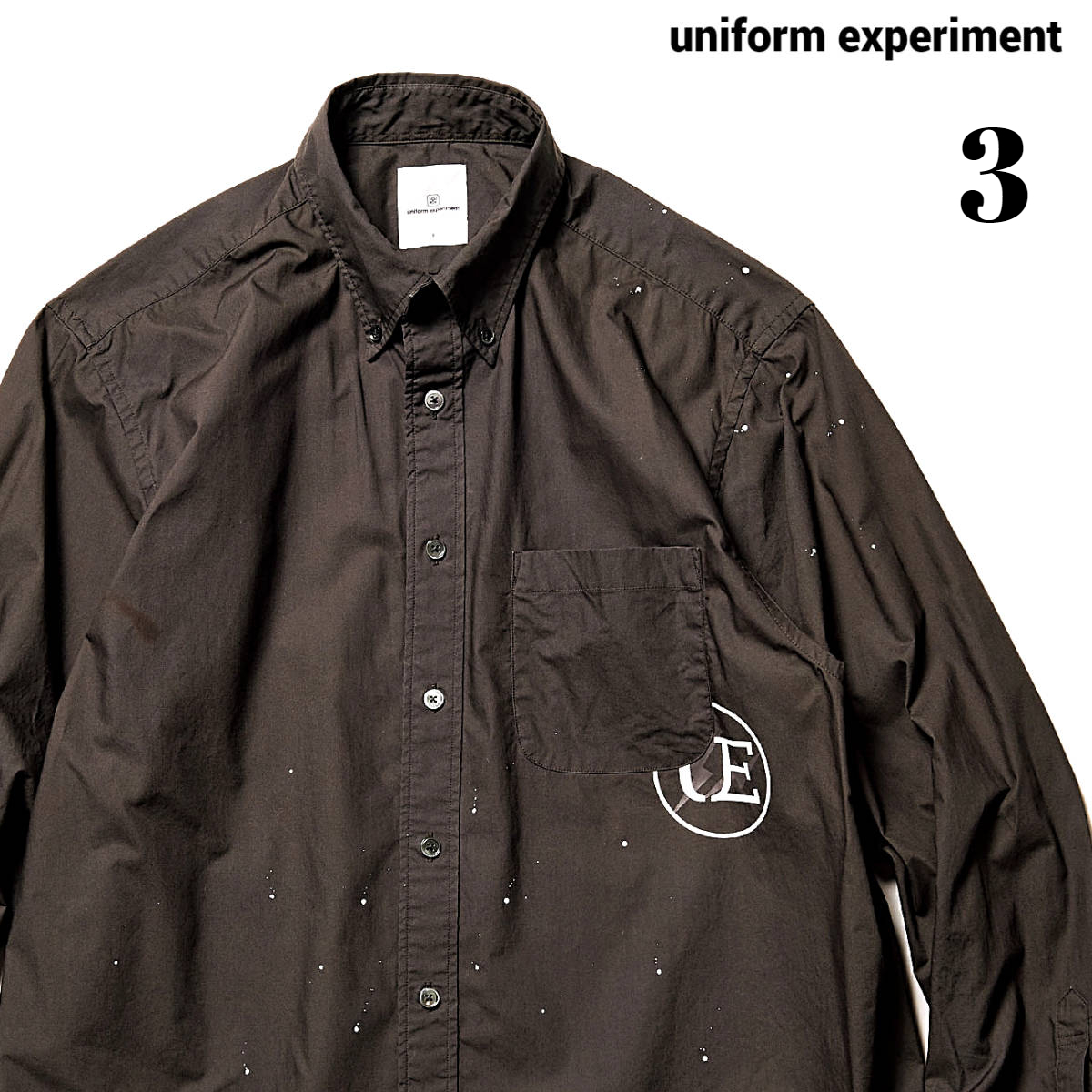 3 ￥29,700 新品【uniform experiment DRIPPING BIG B.D SHIRT UE-210031 GRAY ユニフォームエクスペリメント B.Dシャツ ペンキドリップ】