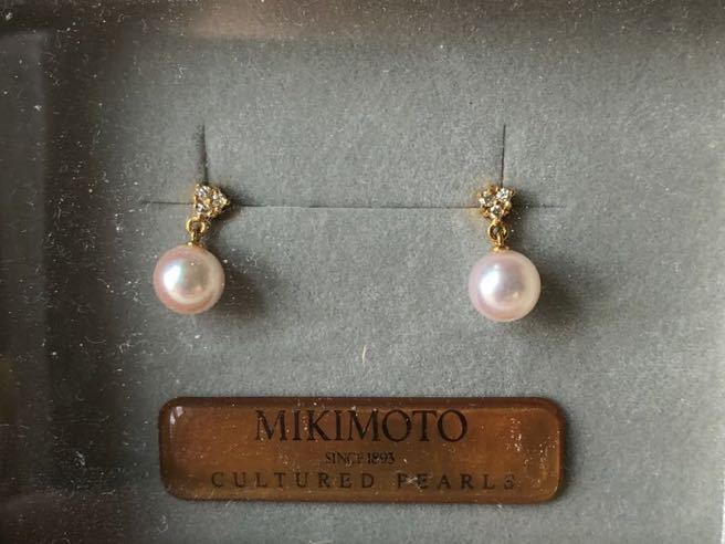 MIKIMOTOパール ピアス ミキモト ピンク、メレダイヤ 18K visualtintas