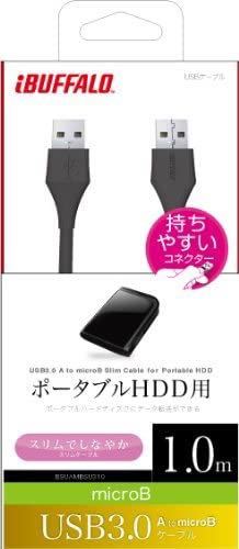 中古 BUFFALO ユニバーサルコネクター USB3.0 A to microB スリムケーブル ブラック 1m BSUAMBSU310BK