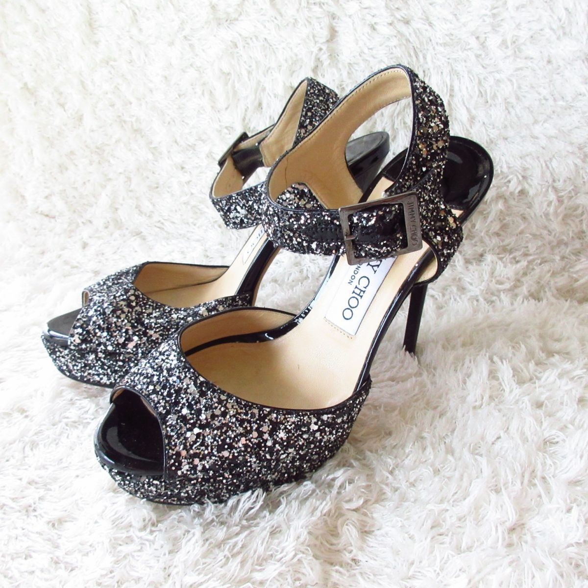 美品 JIMMY CHOO ジミーチュウ グリッター ラメ オープントゥ