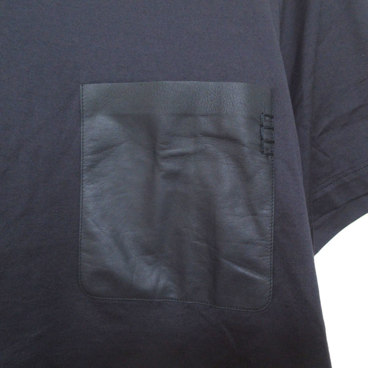 ほぼ未使用 Berluti ベルルッティ レザーポケット 半袖 Tシャツ カットソー Sサイズ 紺 ネイビー C0203_画像3