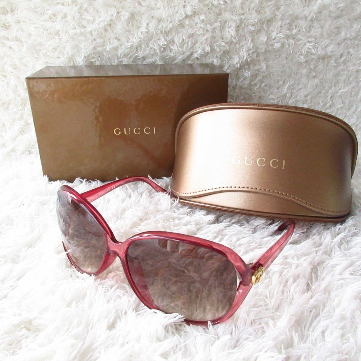 正規 GUCCIグッチ インターロッキング GGロゴサングラス ピンク シェリー-