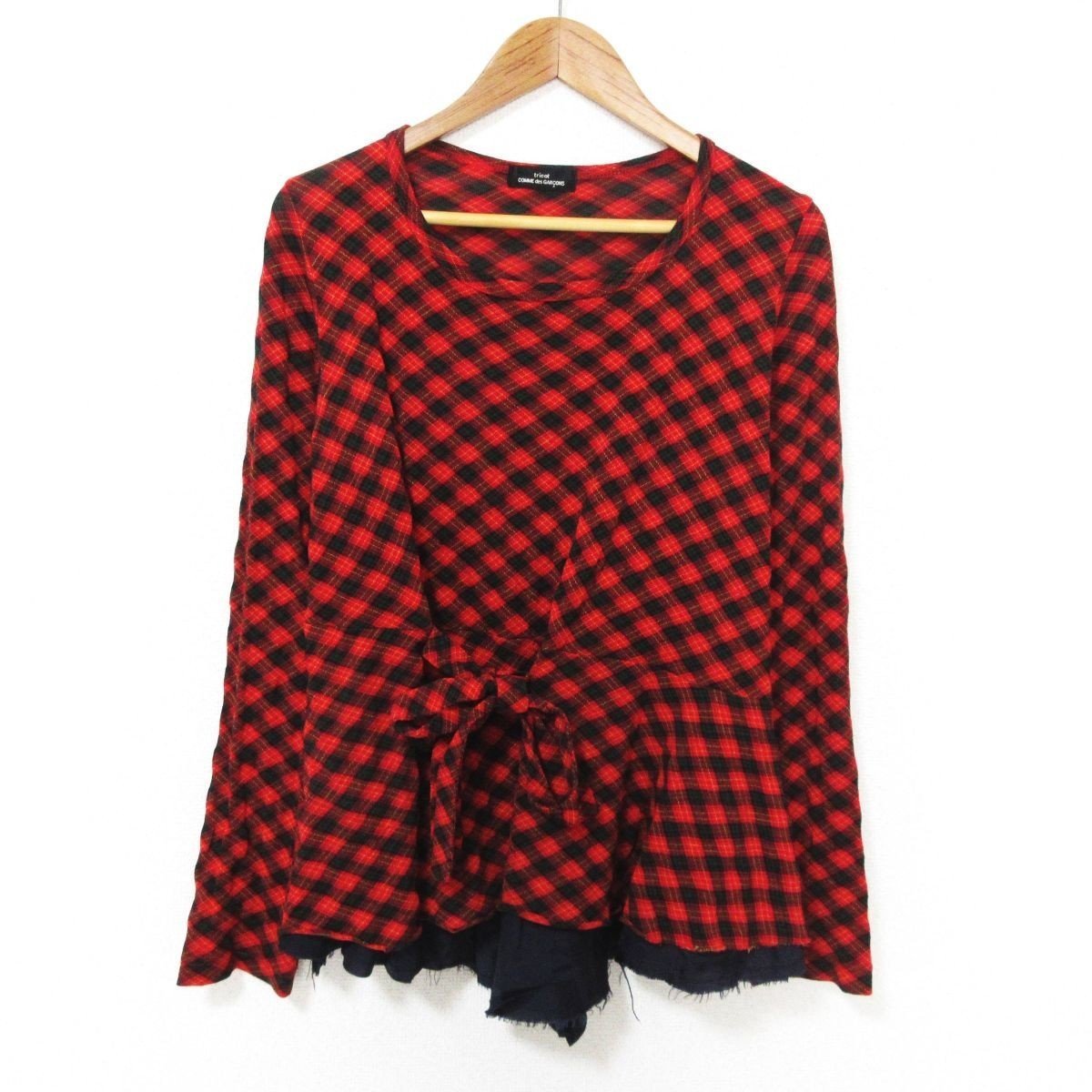 1200円 100%安い 美品 tricot COMME des GARCONS トリコ コムデギャルソン 長袖 チェック柄 リボン レイヤード カットソー Tシャツ 赤 レッド 1200円 100%安い 美品 tricot COMME des GARCONS トリコ コムデギャルソン 長袖 チェック柄 リボン レイヤード カットソー Tシャツ 赤 レッド
