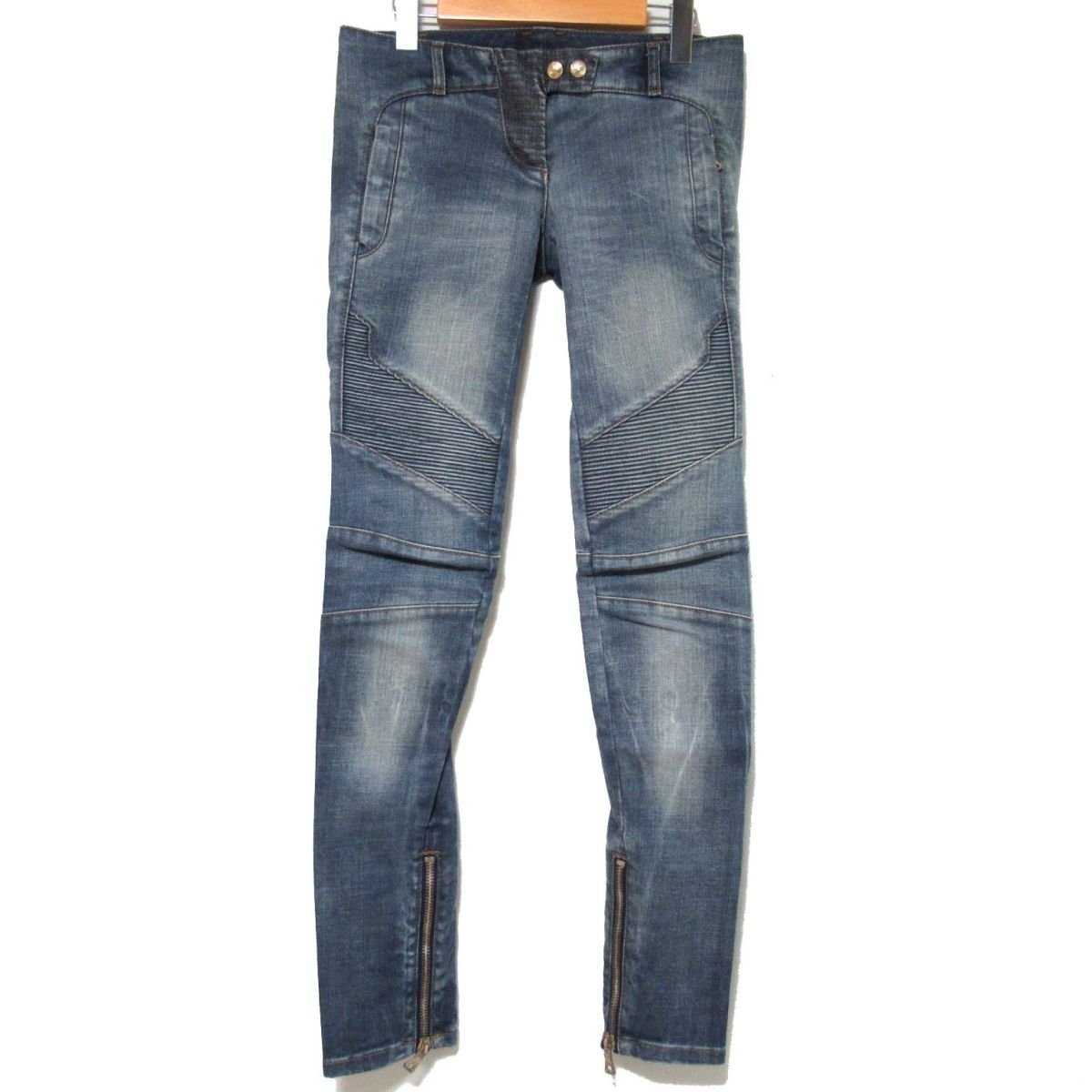 美品 BALMAIN バルマン 5533 105N ウォッシュ加工 バイカー スキニー