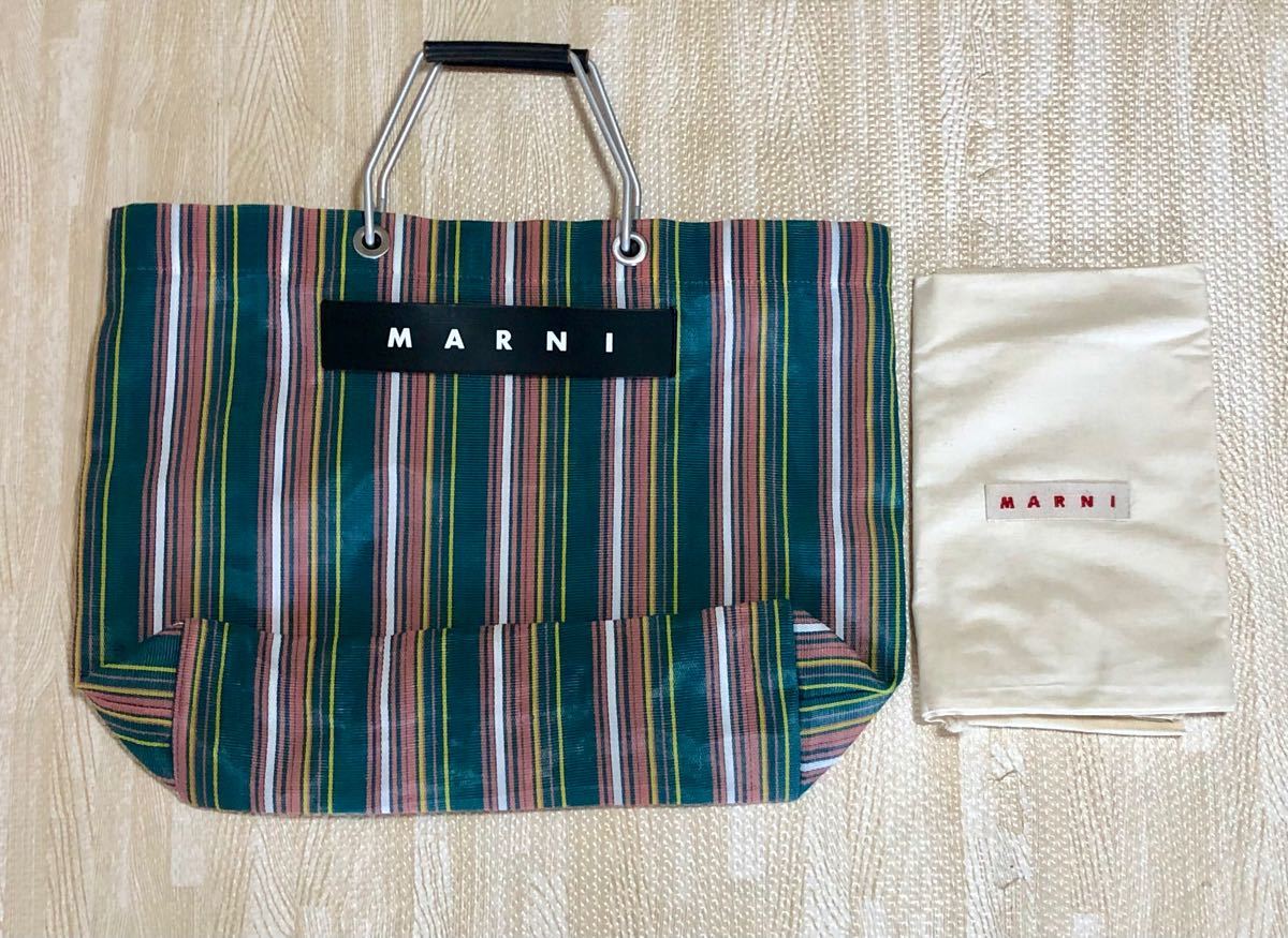 MARNI マルニ トートバッグ マルニマーケット 緑ストライプ｜PayPayフリマ