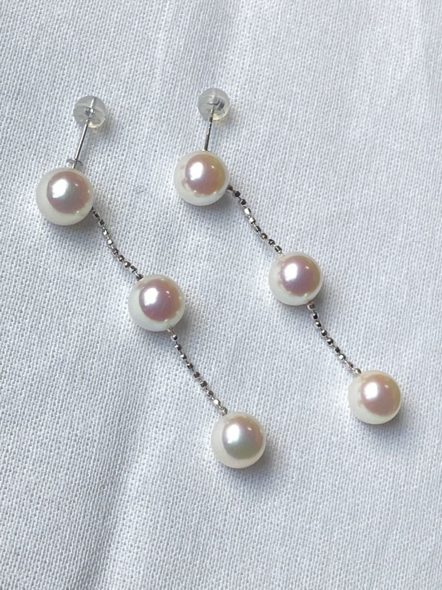 94.あこや真珠7.5-8.0mm 3個付けK14WGパールピアス cnema.fr