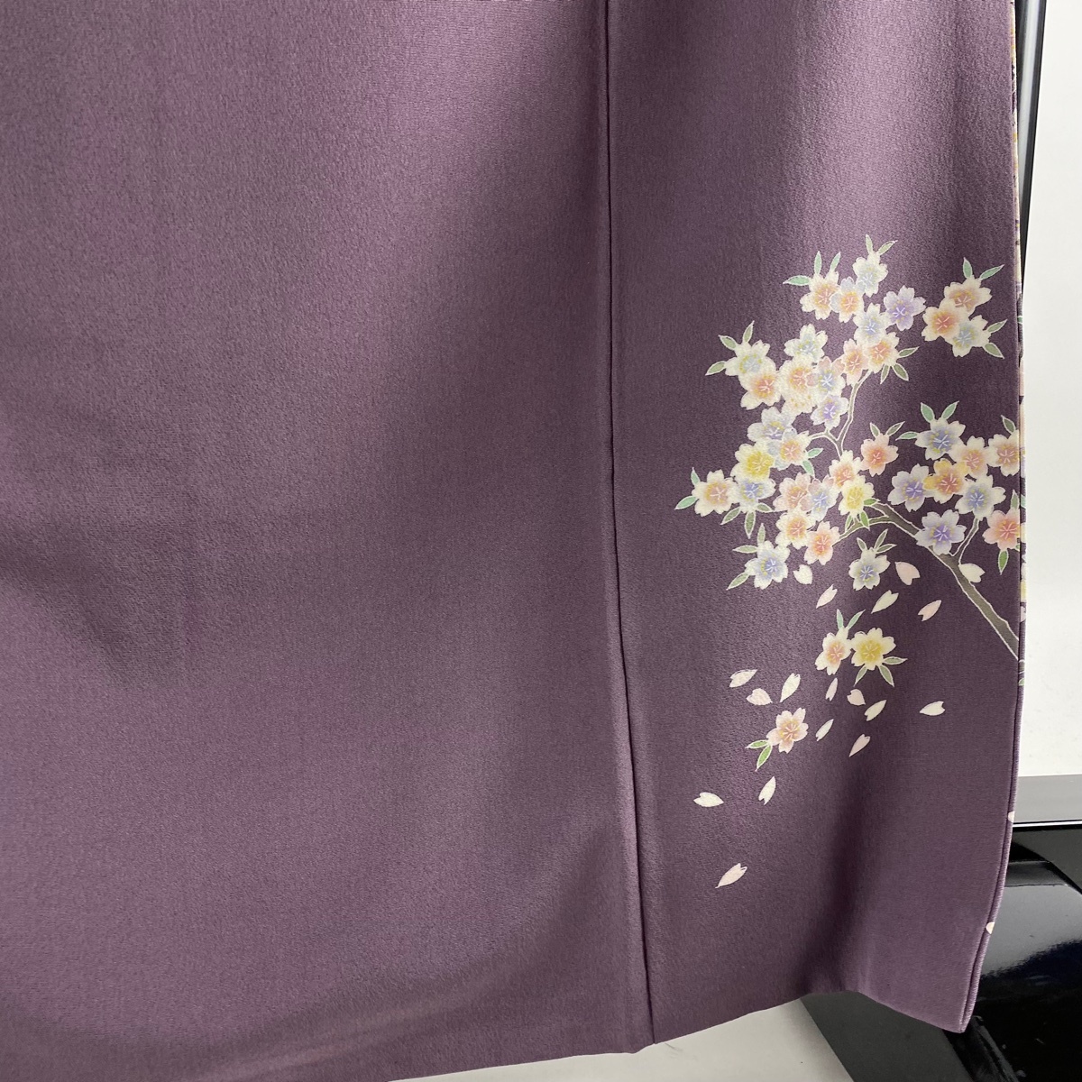 訪問着 逸品 落款 桜 桜の花びら 紫 袷 身丈165.5cm 裄丈66cm M 正絹 【中古】 ☆☆☆☆☆_バイセル 14088_10