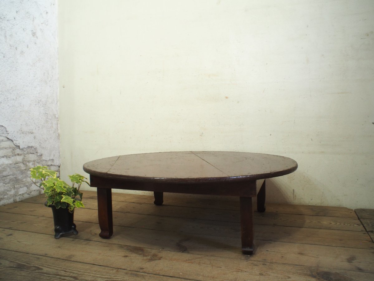 タD0424◇天板W91cm×D91cm◇折り畳み式◇大きい古い木製ローテーブル