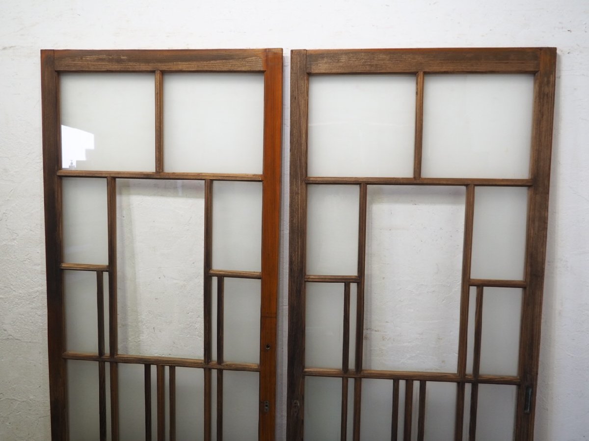 taE0281*[H175,5cm×W75,5cm]×2 sheets * antique * Taisho romance. old wooden glass door * fittings sliding door old Japanese-style house reproduction retro reform L under 