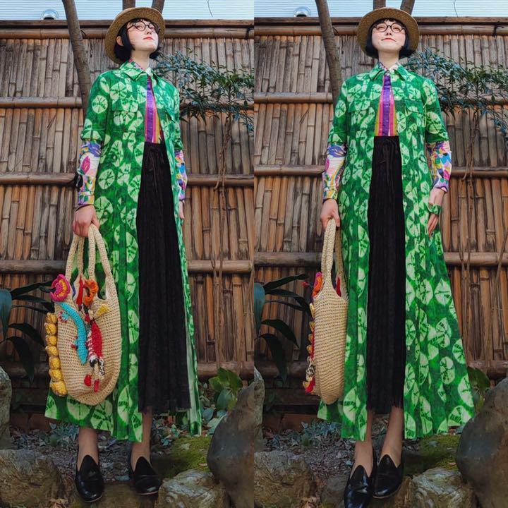 【STELLA JEAN】イタリア製 ステラジーン アフリカン柄プリント総柄マキシ丈ロングシャツワンピース ミラノコレクション用
