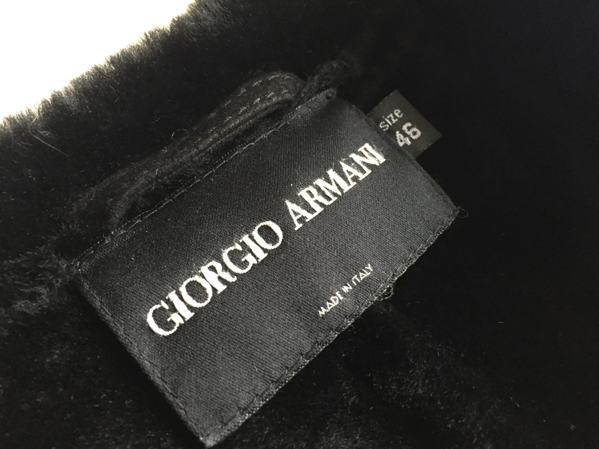 付属品付 GIORGIO ARMANI ジョルジオアルマーニ 黒ラベル 最高峰 表革 ムートンコート 46サイズ ブラック