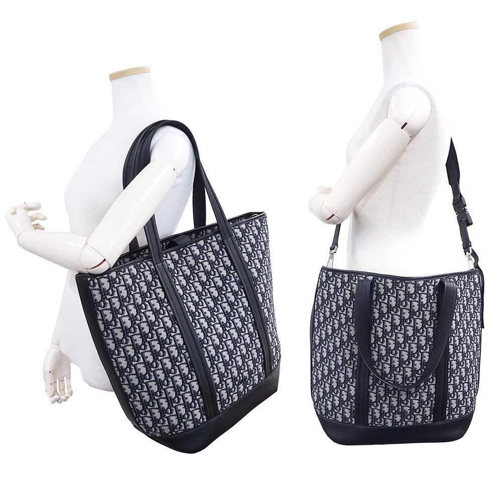 (未使用 展示品)ディオール オム DIOR HOMME カーフ オブリーク レザー ボヤージュ トートバッグ ショルダー ネイビー 黒 1VOSH107_画像8