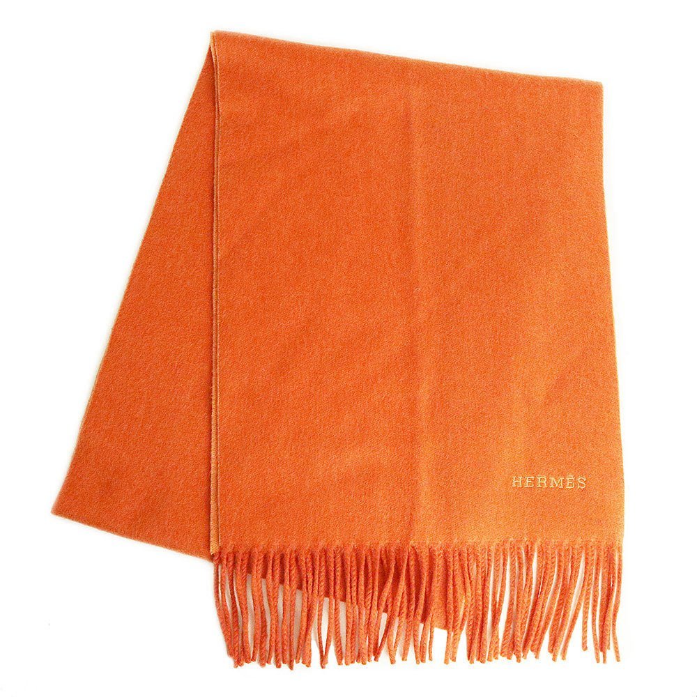 美品】エルメス カシミア100% マフラー オレンジ 小物 マフラー
