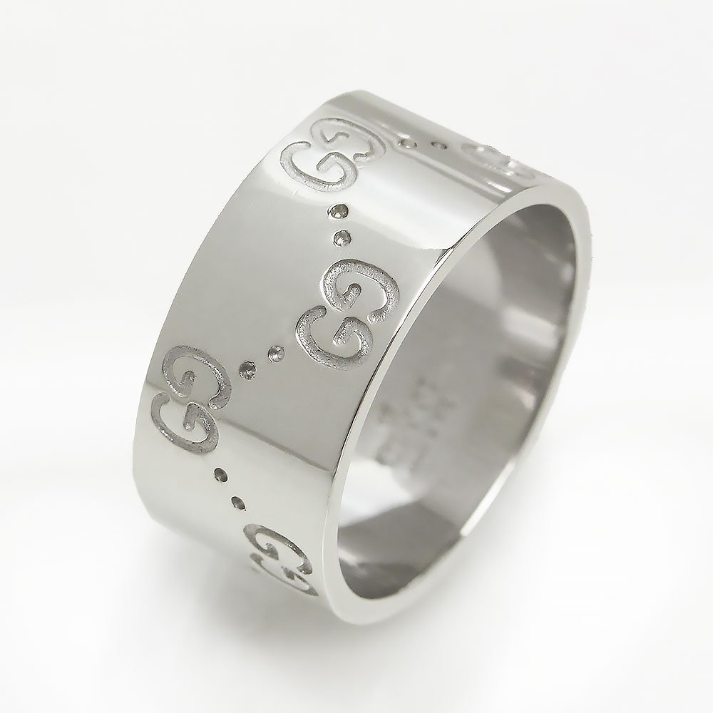 美品)グッチ GG アイコン ワイド リング 指輪 750 K18WG ホワイト