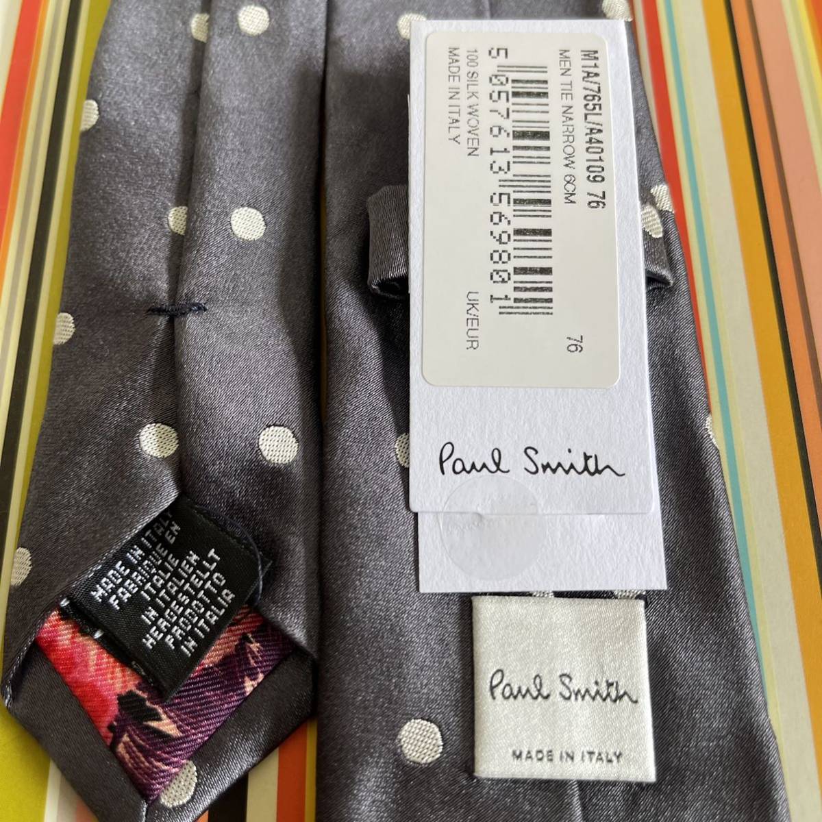 ポールスミス Paul Smith グレー白ドットネクタイ タグ付き 新品 未使用 爆売り Smith