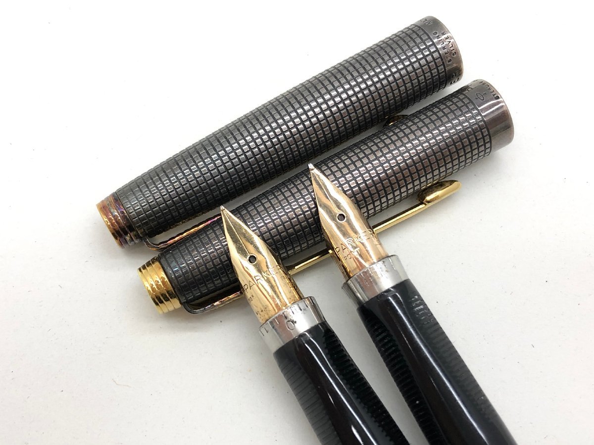 LルAS【 パーカー スターリングシルバー 他 万年筆 シルバー×ゴールド