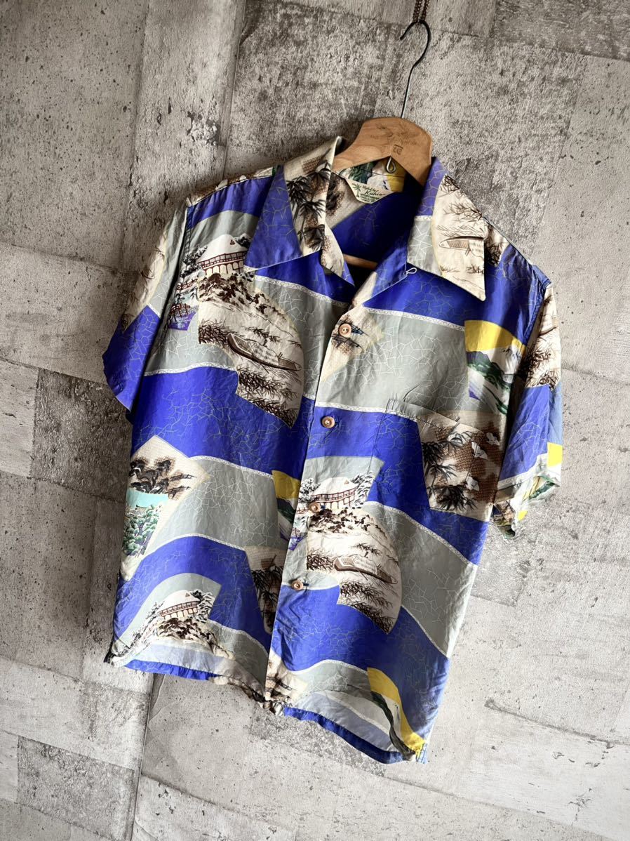 40s-50s HAWAII製 KUHIO SPORTS WEAR SILK HAWAIIAN SHIRTハワイ 40s-50s HAWAII製 KUHIO SPORTS WEAR SILK HAWAIIAN SHIRTハワイ