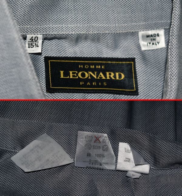 ★LEONARD HOMME PARIS★レオナール★イタリー製★お洒落なロゴ刺繍入り 男の色気を与えてくれるグレーの長袖シャツ 15 3/4 ＃40＃ M～L_画像10