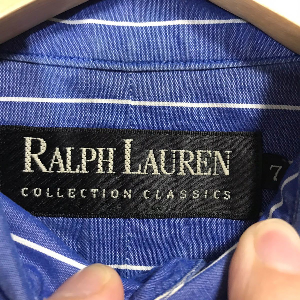 C9896dh 日本製【RALPH LAUREN Collection Classics ラルフローレン コレクション クラシック】S位ノースリーブ シャツ ブルー レディース_画像3