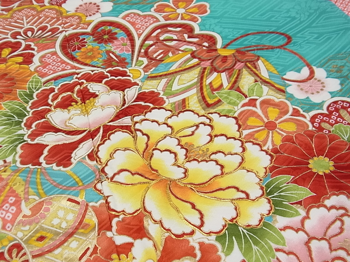平和屋■極上 振袖 駒刺繍 道長吉祥花文 金彩 逸品 s30349 3