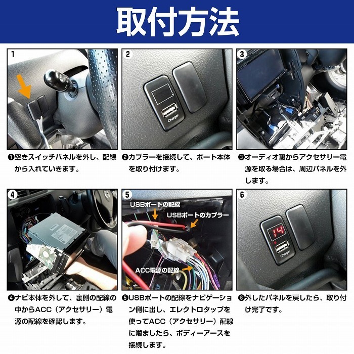 トヨタBタイプ ミラ L250/260S H14.12～H18.11 LED発光：ブルー 電圧計表示 USBポート 充電 12V 2.1A 増設 パネル USBスイッチホールカバー_画像5