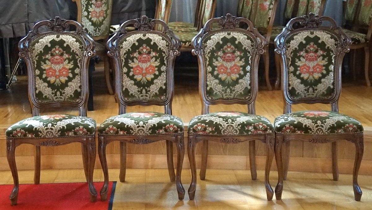 家具】アンティーク イタリア製 椅子 金華山織り 猫足 4客セット 天然 