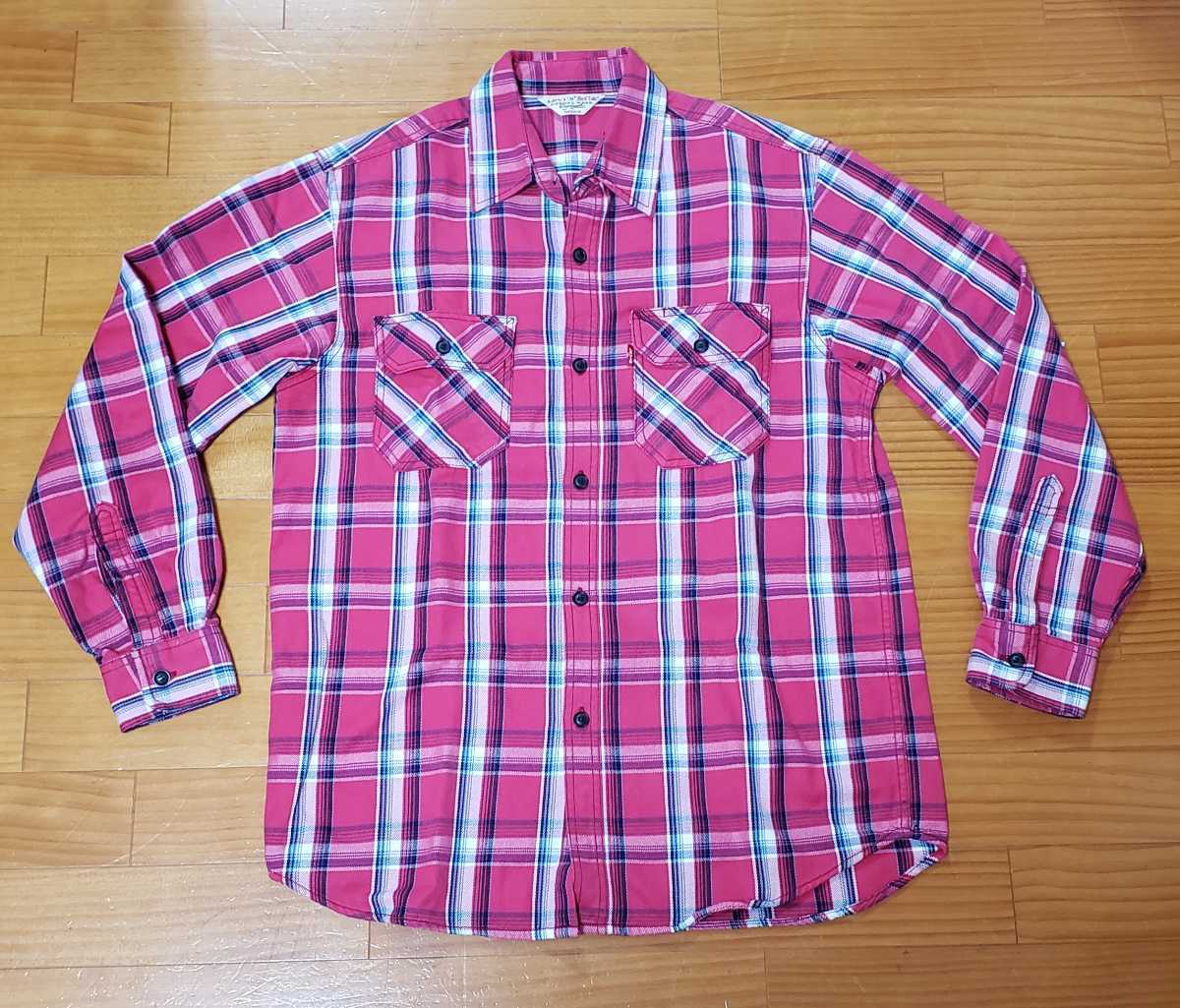 即決 早い者勝ち【リーバイス/Levi's】LEVI STRAUSS &CO レッドタブ/Red Tab ワークシャツ レッド系チェック長袖シャツ サイズM_画像1